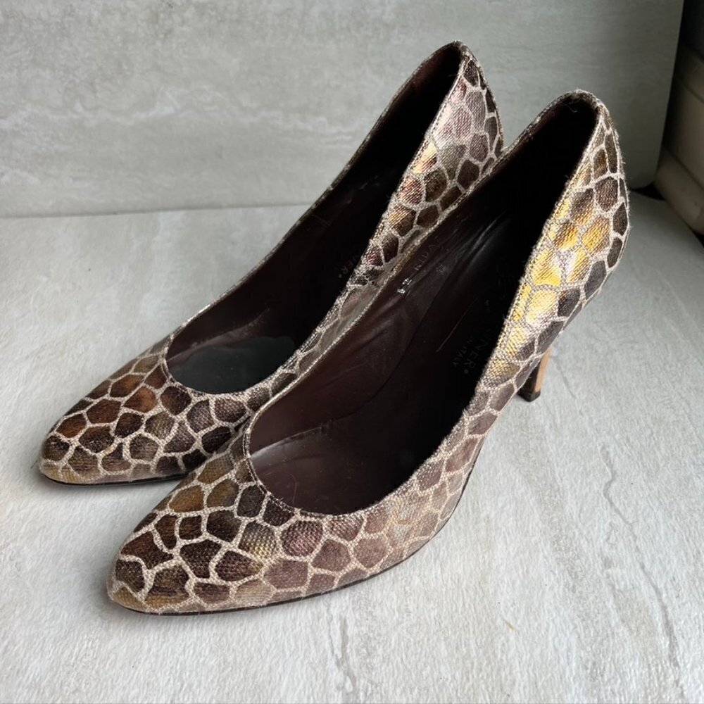 ** Donald J Pliner Metallic Linen & Cork Heels RIDA2 RIDA 2 Women’s 6.5 Pumps